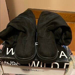 Wild Diva Black Knee-High Boots. *Wide Fit*